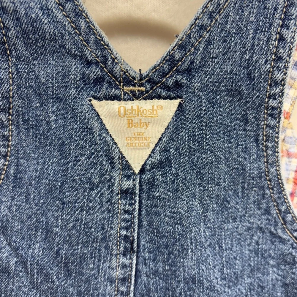 OshKosh B'gosh‎ Baby Denim Overalls Plaid Lining Size L 6/9 Months
